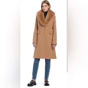 Kate Spade Camel Trench Coat with Fur Collar